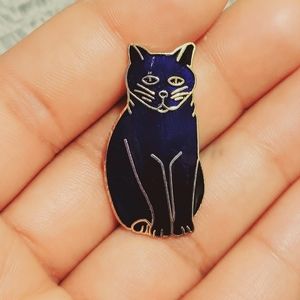 Vintage Colbat Blue Enamel Cat Brooch Pin